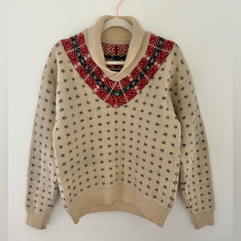 Vintage Shetland Wool Fair Isle Knit Sweater Men's Medium Cabincore Winter‎ Ski